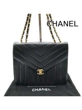 Chanel CC Logo Turnlock Chez Blanc Stitch Leather Chain Shoulder Bag Black